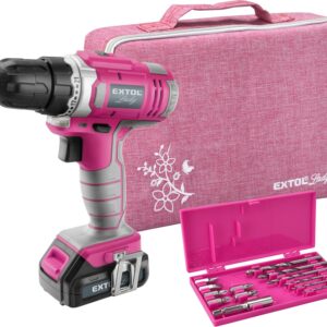 vrtací šroubovák aku, růžový, 12V Li-ion, 1300mAh, v tašce