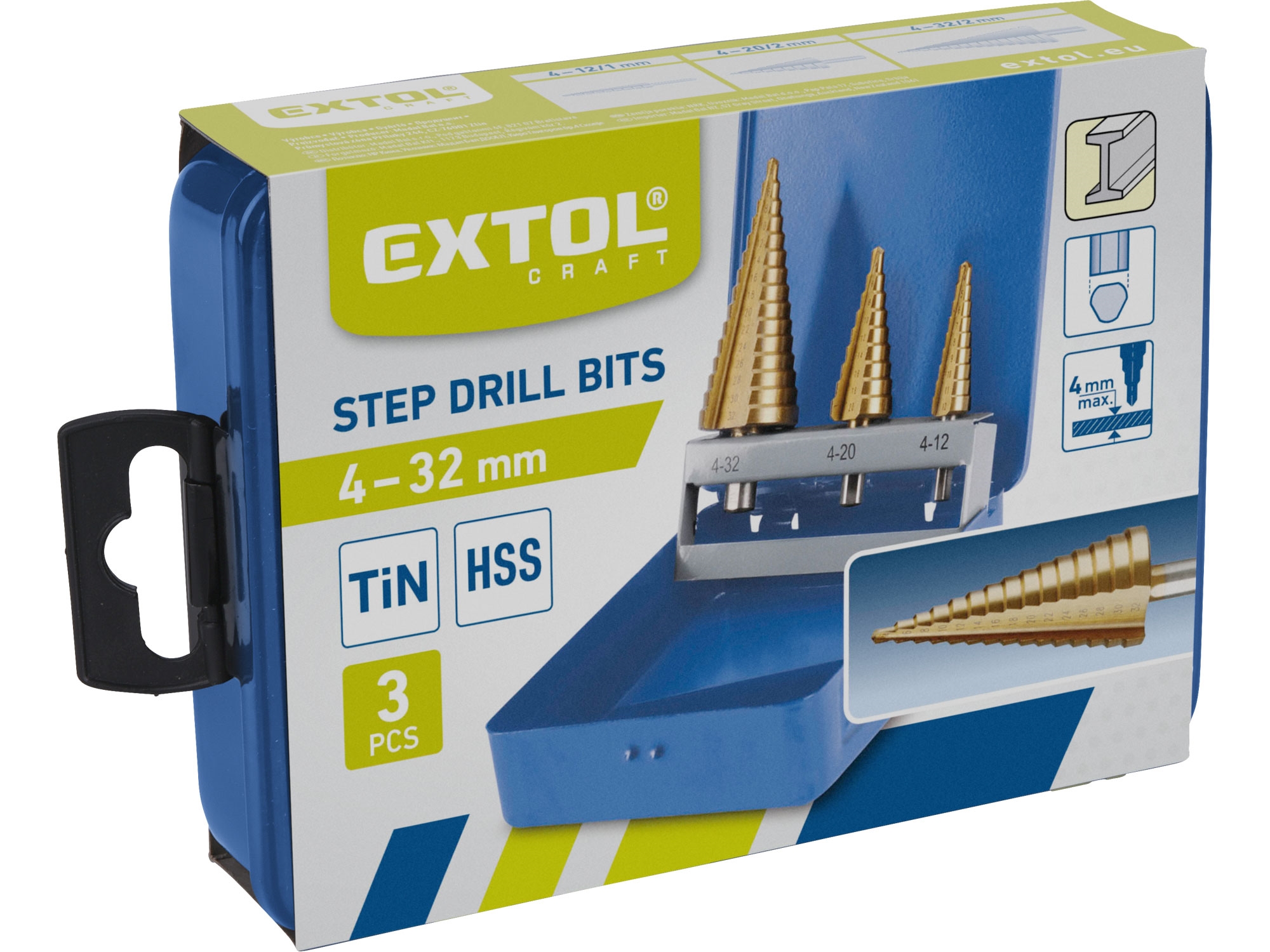 vrtáky stupňovité, sada 3ks, O 4-12/1mm, O 4-20/2mm, O 4-32/2mm, HSS - Obrázek 3