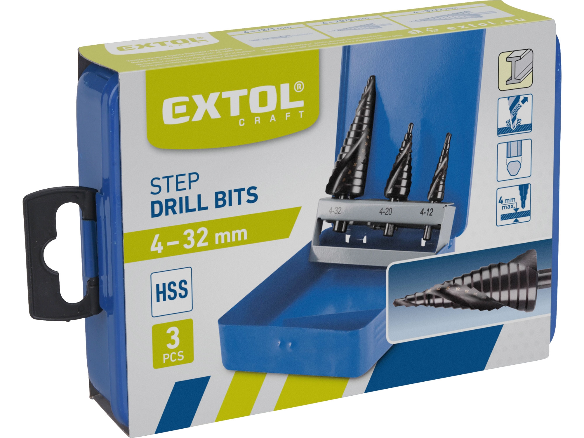 vrtáky stupňovité, sada 3ks, O 4-12/1mm, O 4-20/2mm, O 4-32/2mm, HSS - Obrázek 3