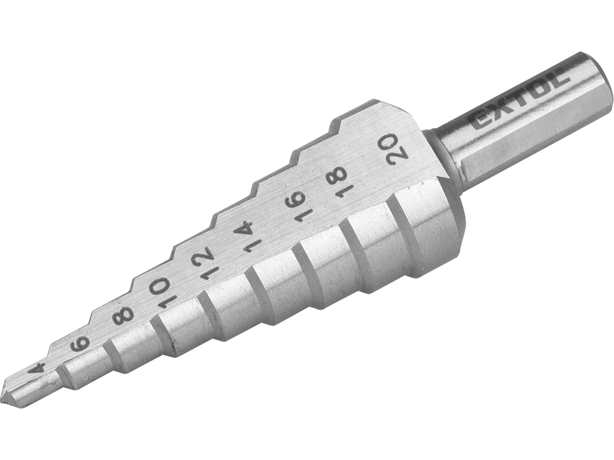 vrták stupňovitý, O 4-20mm/po 2mm, HSS-M2