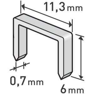 spony, balení 1000ks, 6mm, 11,3x0,52x0,70mm