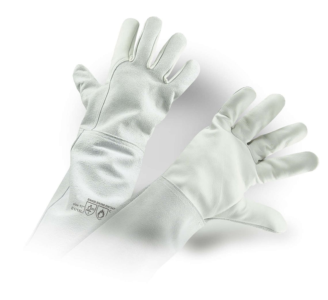 Celokožené rukavice + kevlar šití, 20cm manž.