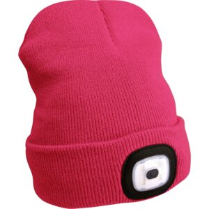čepice s čelovkou 4x45lm, USB nabíjení, růžová, univerzální velikost, 73% acryl a 27% polyester