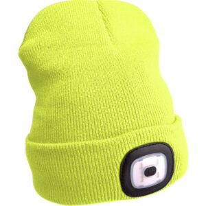 čepice s čelovkou 4x45lm, USB nabíjení, fluorescentní žlutá, univerzální velikost, 73% acryl a 27% polyester