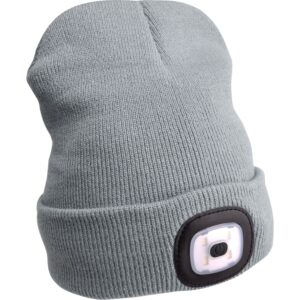 čepice s čelovkou 4x45lm, USB nabíjení, šedá, univerzální velikost, 73% acryl a 27% polyester