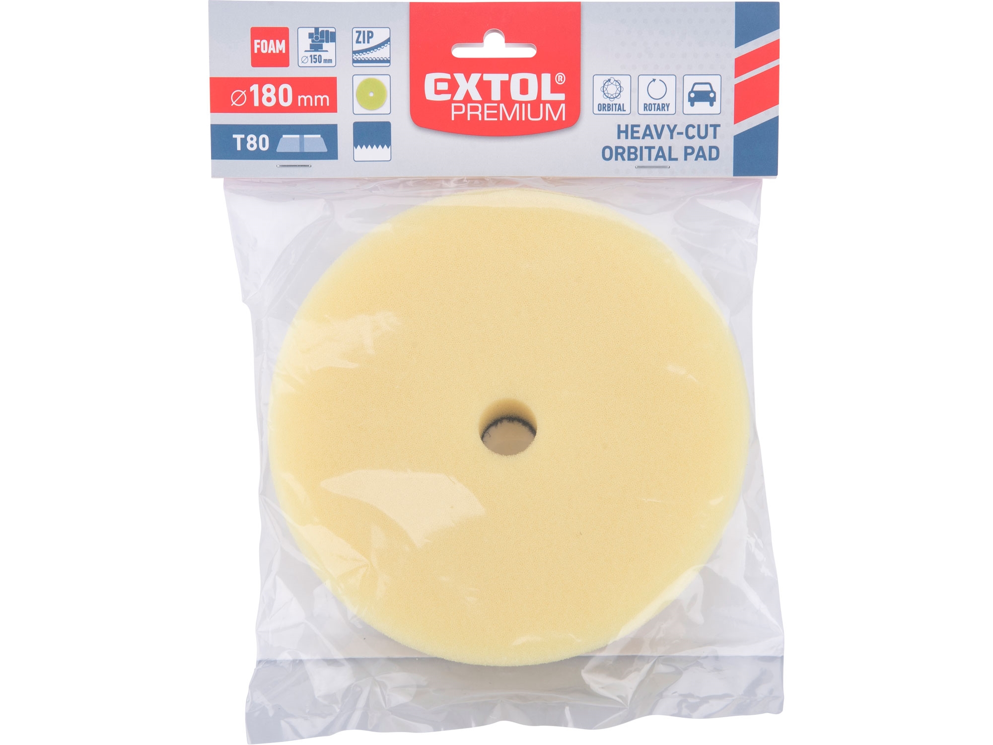 kotouč leštící pěnový, orbitální, T80, žlutý, ?180x25mm, suchý zip ?152mm - Obrázek 4