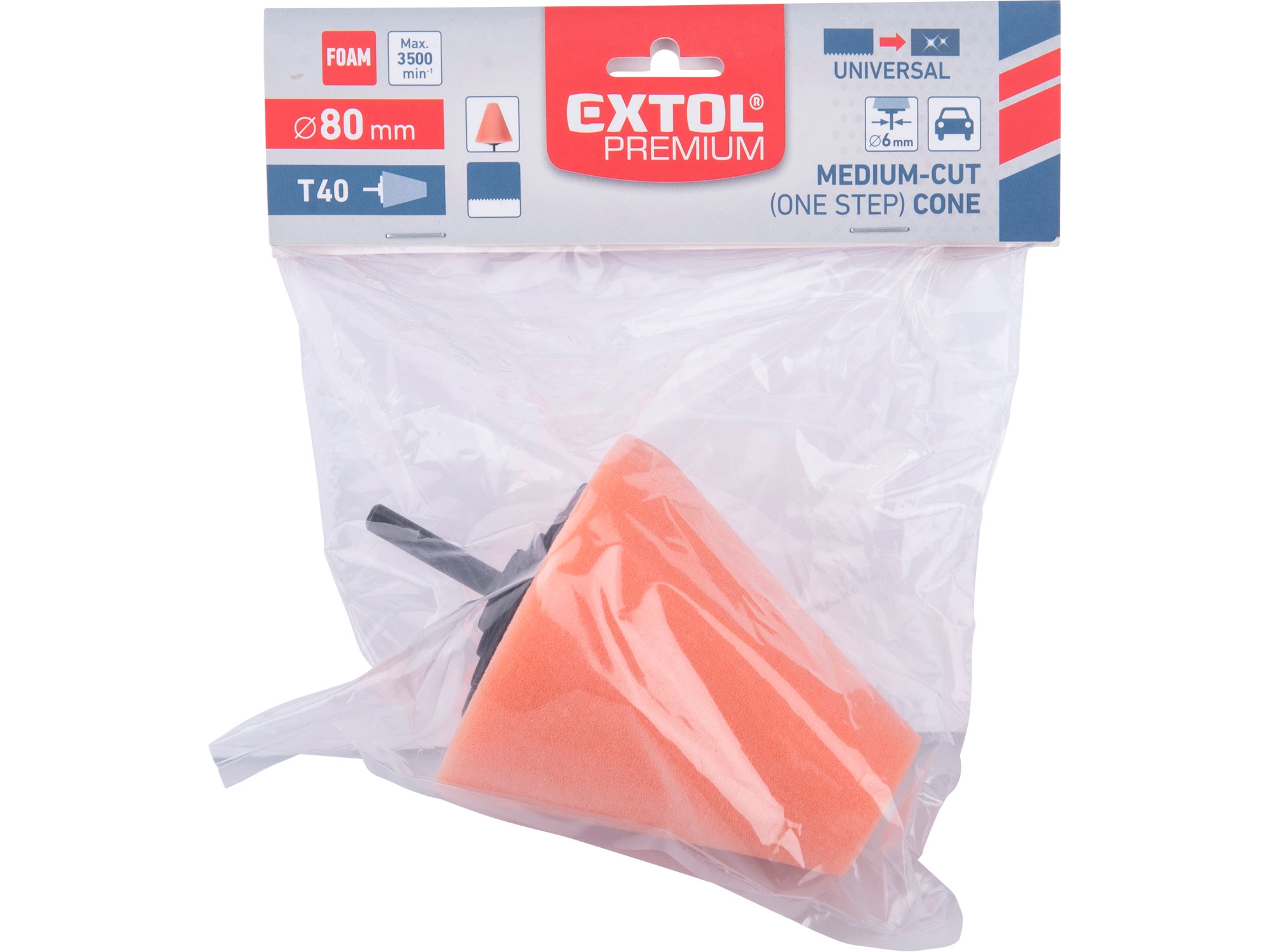 kužel leštící pěnový, T40, oranžový, ?80mm, stopka 6mm - Obrázek 2