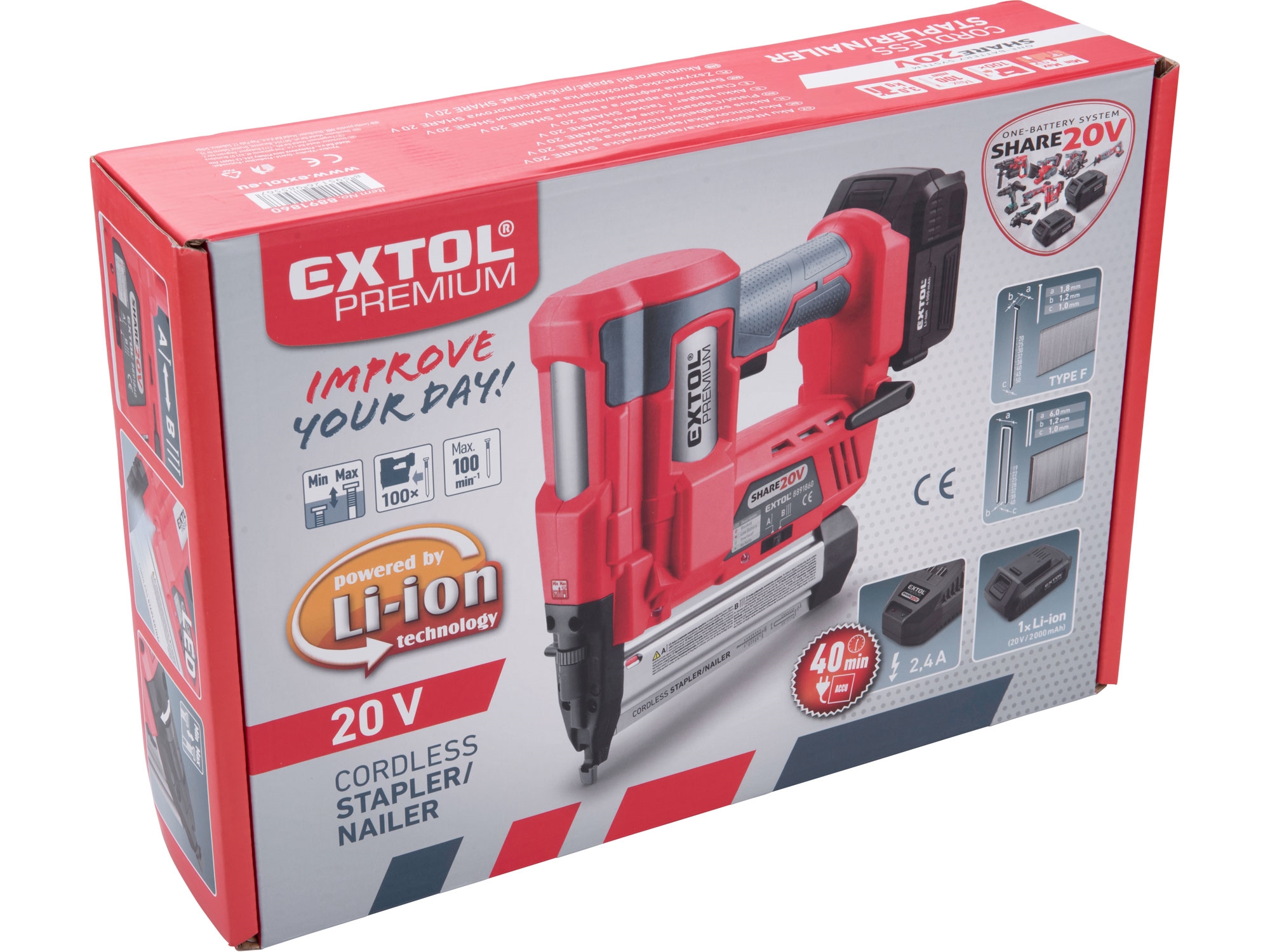 hřebíkovačka/sponkovačka aku SHARE20V, 20V Li-ion, bez baterie a nabíječky - Obrázek 13