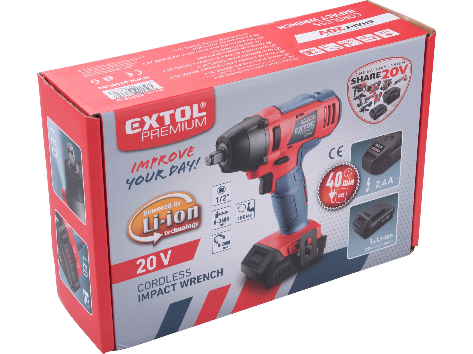 utahovák rázový 1/2" aku SHARE20V, 180Nm, 20V Li-ion, 2Ah - Obrázek 9