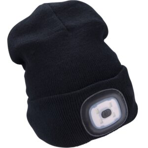 čepice s čelovkou 4x45lm, USB nabíjení, černá, univerzální velikost, 73% acryl a 27% polyester