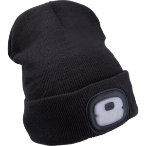 čepice s čelovkou 4x25lm, USB nabíjení, tmavě šedá, ECONOMY, univerzální velikost, 73% acryl a 27% polyester