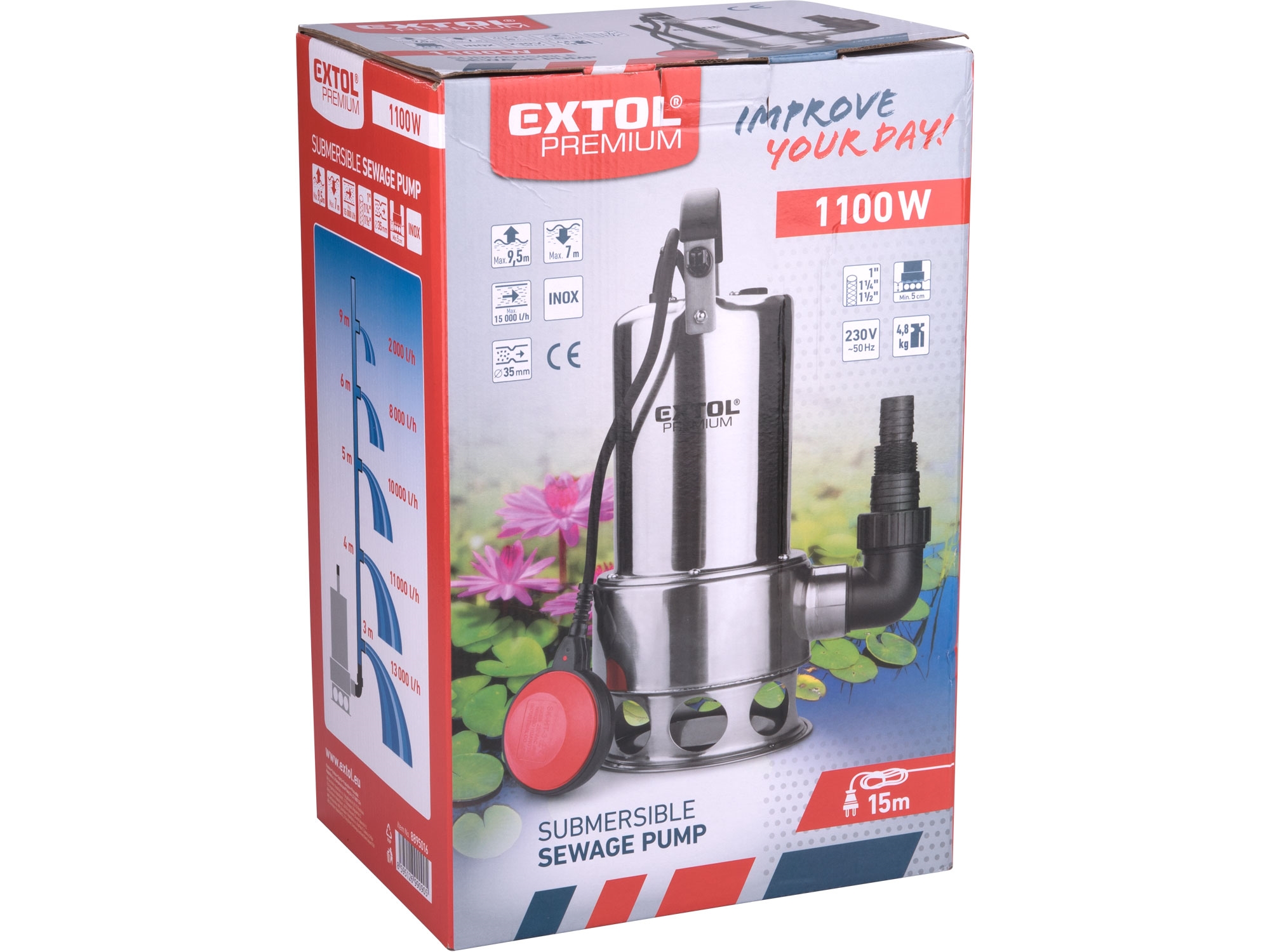 čerpadlo ponorné kalové, nerezové tělo, 1100W, 1600l/h, 15m kabel - Obrázek 5