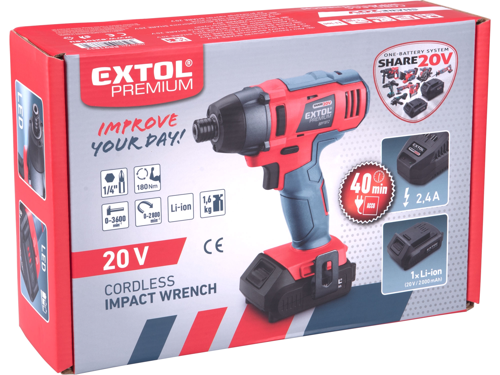 utahovák rázový 1/4" aku SHARE20V, 20V Li-ion, 2000mAh - Obrázek 8