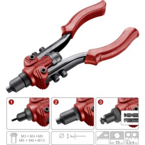 kleště nýtovací pákové COMBO, pro nýt. matice M3-M10 a trhací nýty 2,4-6,4mm