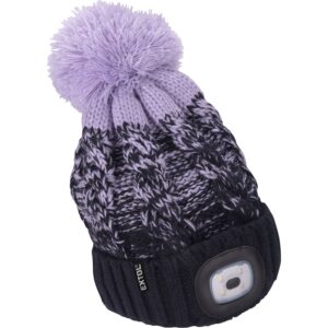 čepice s čelovkou 4x45lm, USB nabíjení, tmavě modrá/fialová s bambulí, univerzální velikost, 100% acryl