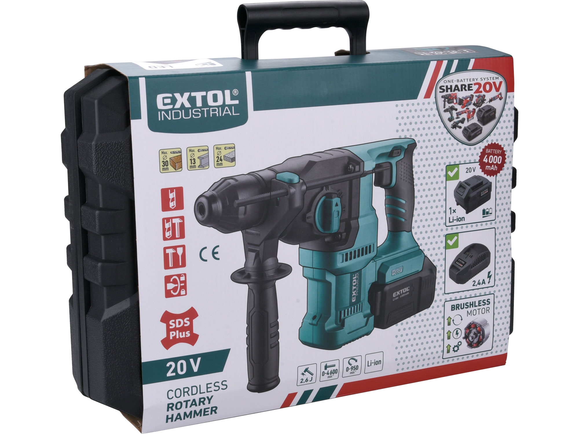 kladivo vrtací aku SHARE20V, 2,6J, SDS plus, BRUSHLESS, 20V Li-ion, 4Ah - Obrázek 12