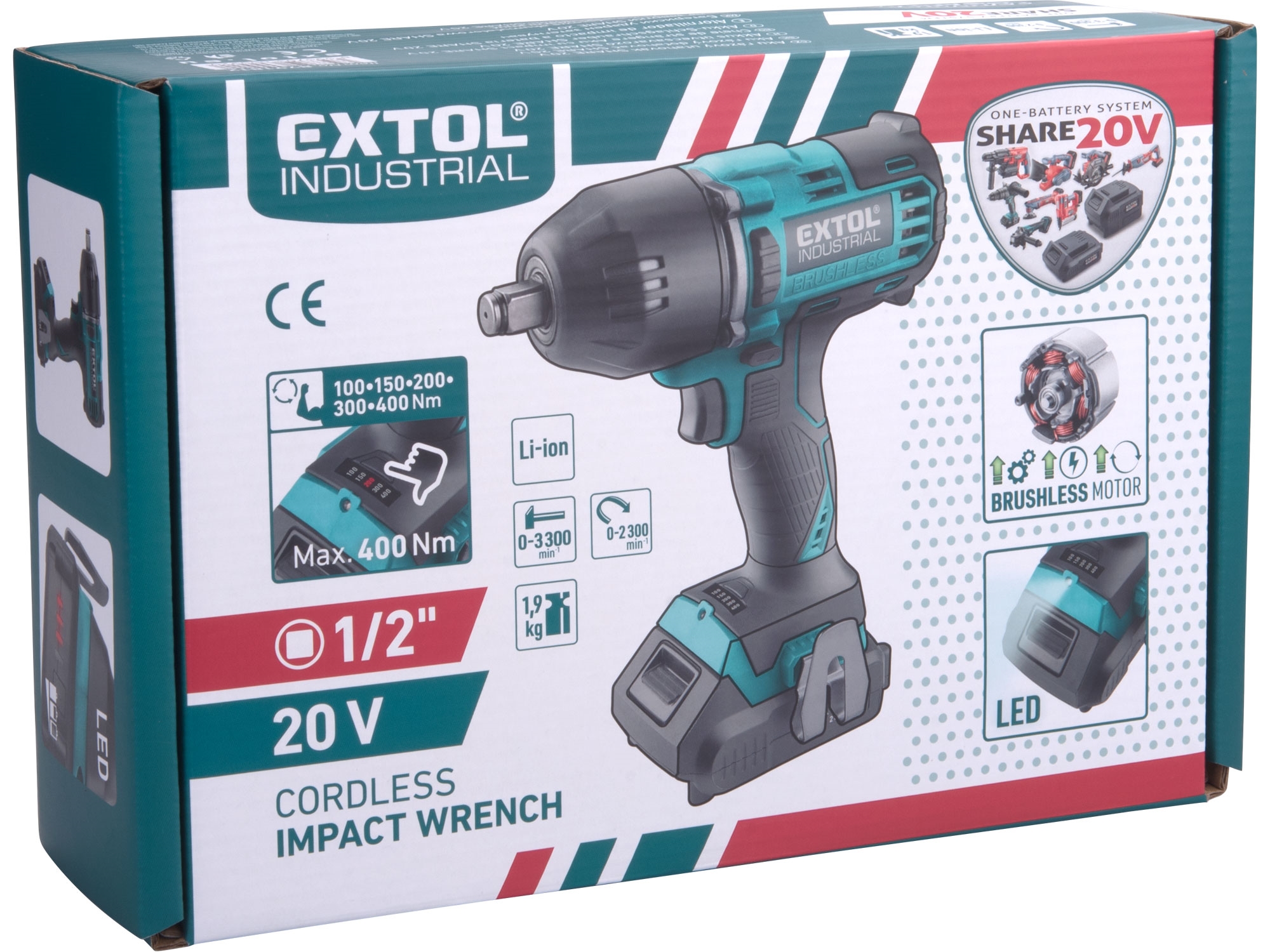 utahovák rázový 1/2" aku SHARE20V, 400Nm, BRUSHLESS, 20V Li-ion, 2000mAh - Obrázek 10