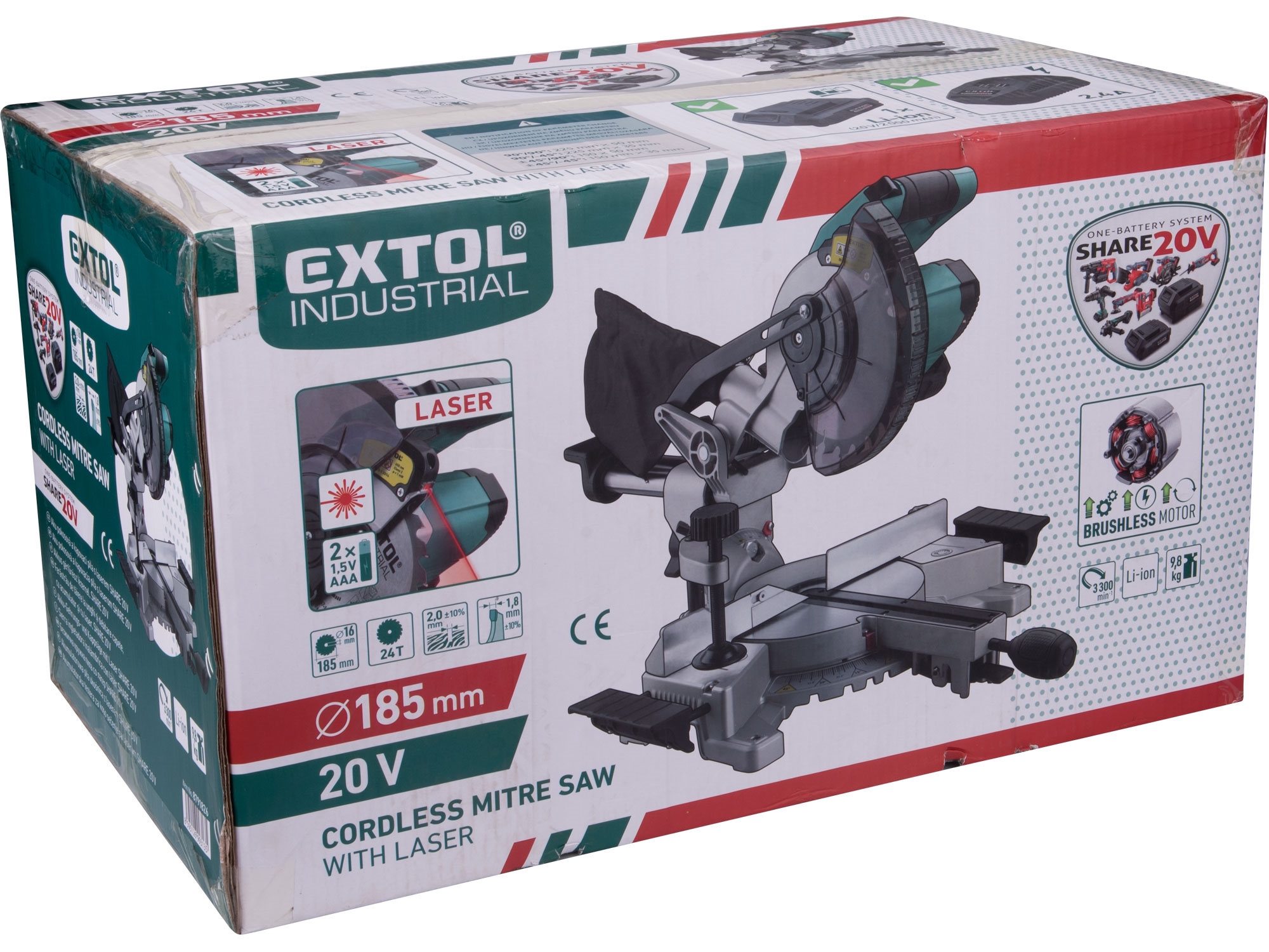 pila pokosová 185mm aku s laserem SHARE20V, BRUSHLESS, 20V Li-ion, 2Ah - Obrázek 23