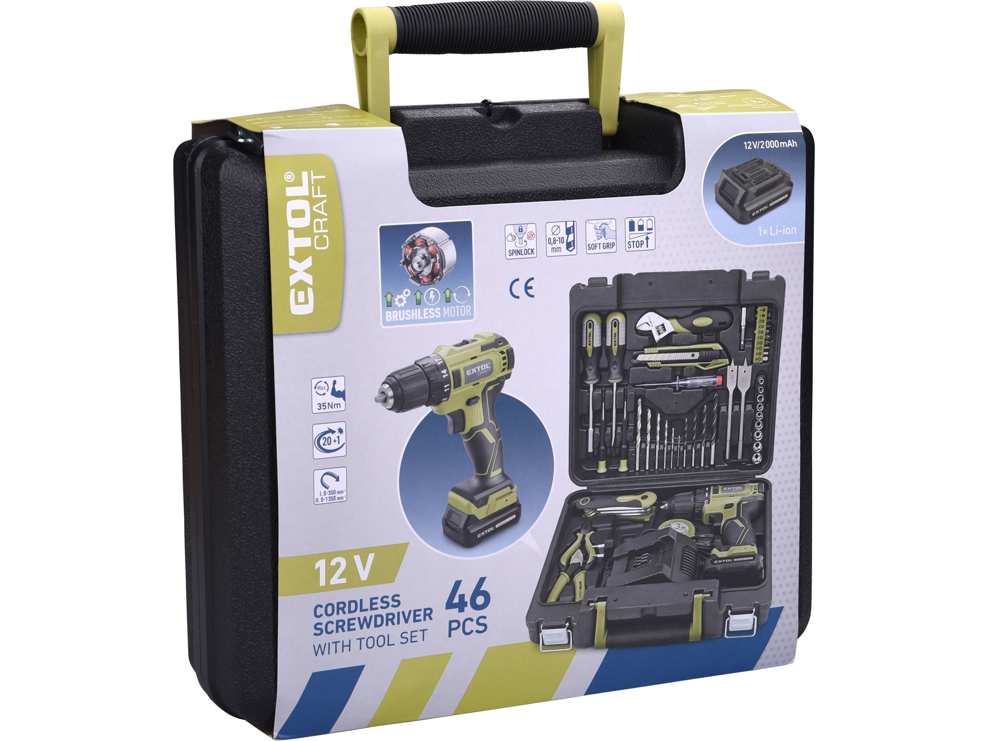vrtací šroubovák aku, BRUSHLESS, 12V Li-ion s nářadím, sada 46ks - Obrázek 9