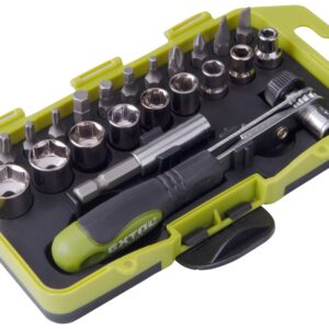 POŠK. OBAL šroubovák ráčnový s ořechy a hroty, sada 23ks, (-) 5-6mm, PH 1-2, HEX 3-4-5-6mm, T 15-20-25-30, CrV