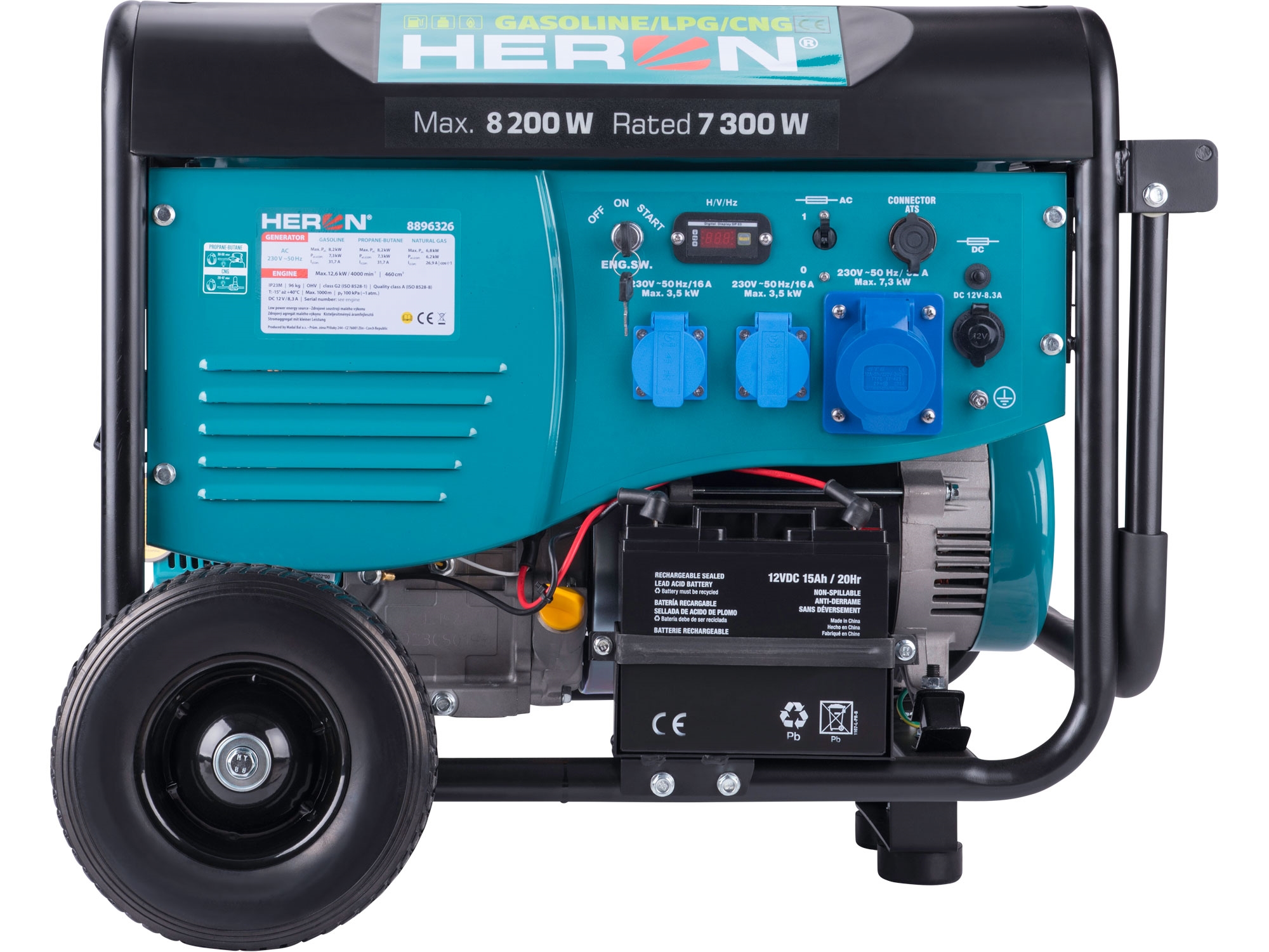 elektrocentrála benzínová a plynová (LPG/NG) 17HP/8,2kW, elektrický start, ATS ready, podvozek - Obrázek 2