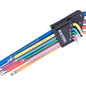 L-klíče TORX prodloužené barevné, sada 9ks, s kuličkou, T10-50, S2