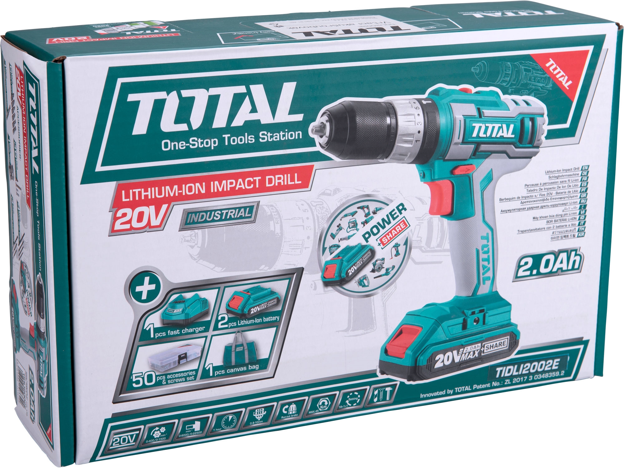 vrtací šroubovák aku s příklepem, 20V Li-ion (2x), 2000mAh, v tašce, sada 50ks - Obrázek 6