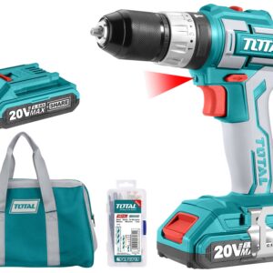 vrtací šroubovák aku s příklepem, 20V Li-ion (2x), 2000mAh, v tašce, sada 50ks