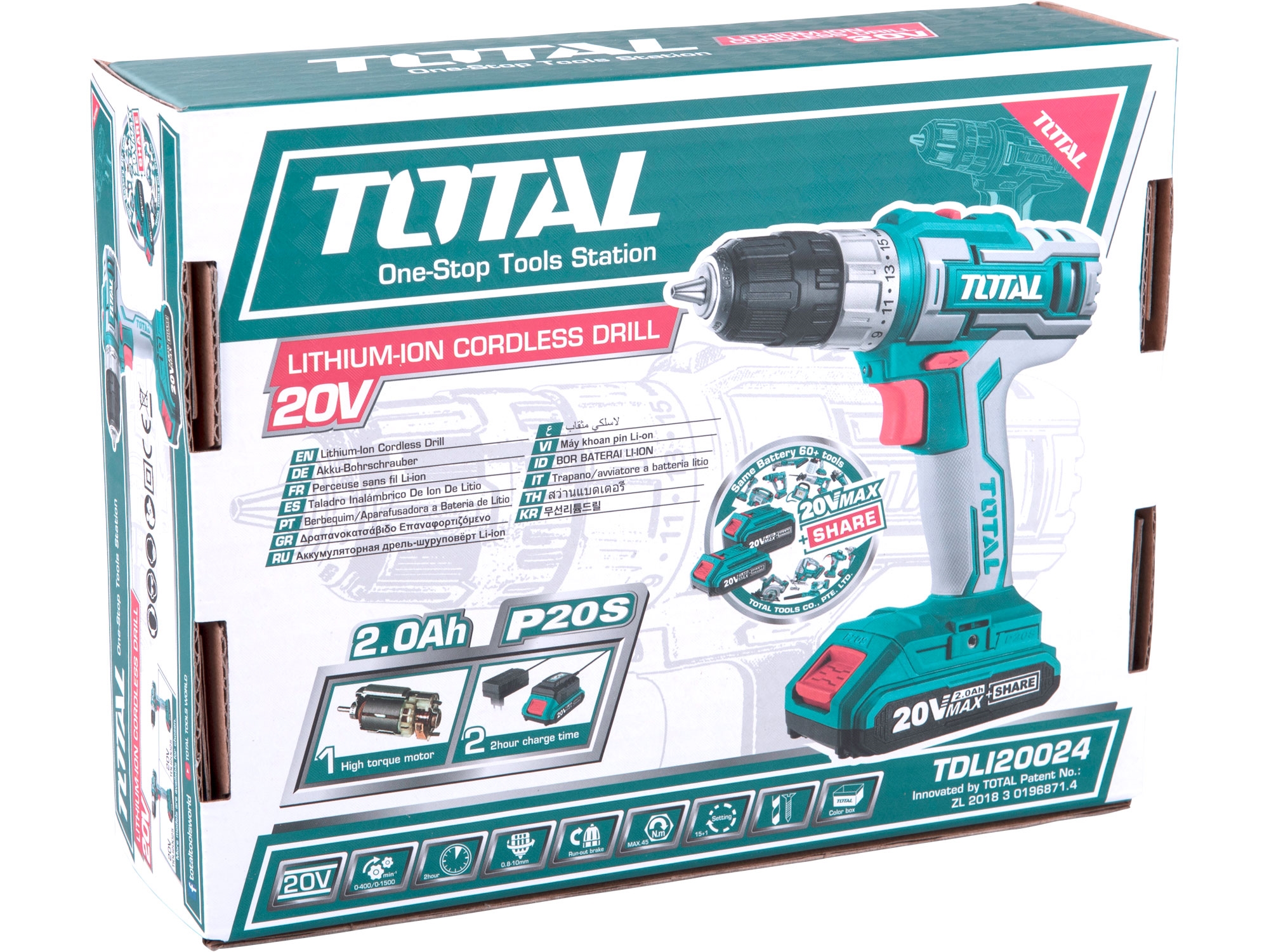 vrtací šroubovák aku, 20V Li-ion (1x), 2000mAh - Obrázek 4