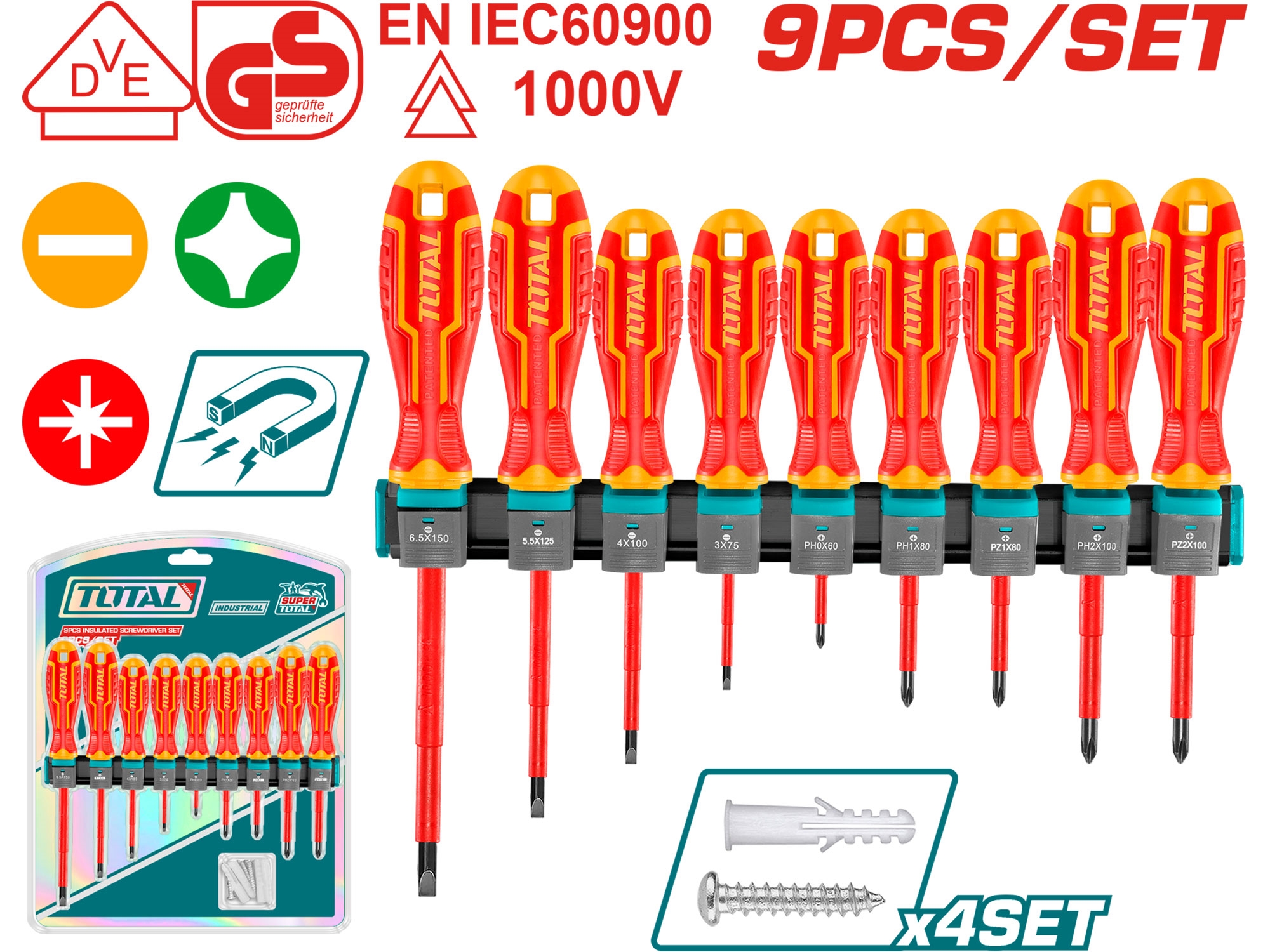Šroubováky elektrikářské 1000V, VDE, sada 9ks, industrial - Obrázek 2