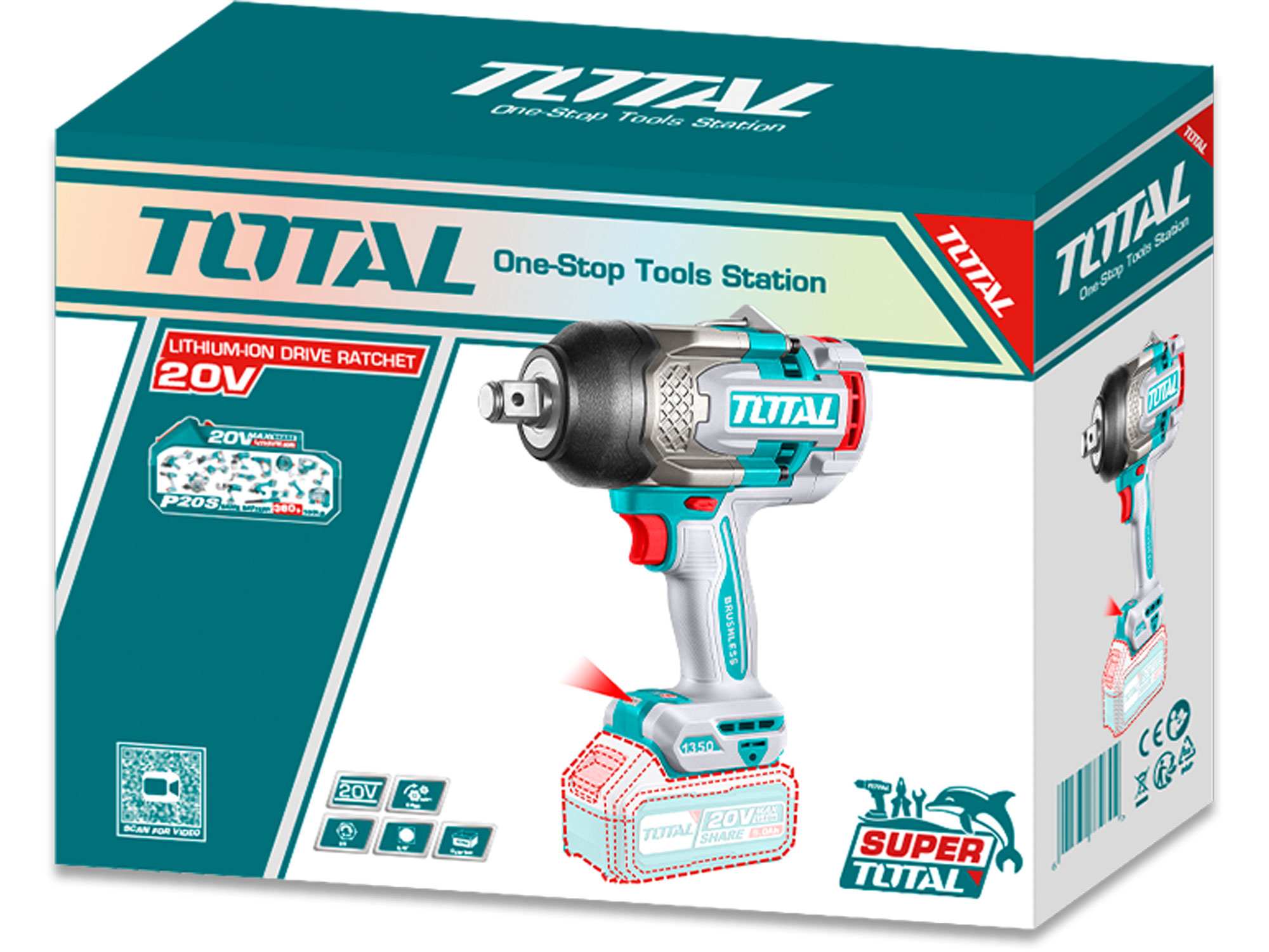 Utahovák rázový AKU 3/4", BRUSHLESS, 1350Nm, 20V Li-ion, industrial, bez baterie a nabíječky - Obrázek 4
