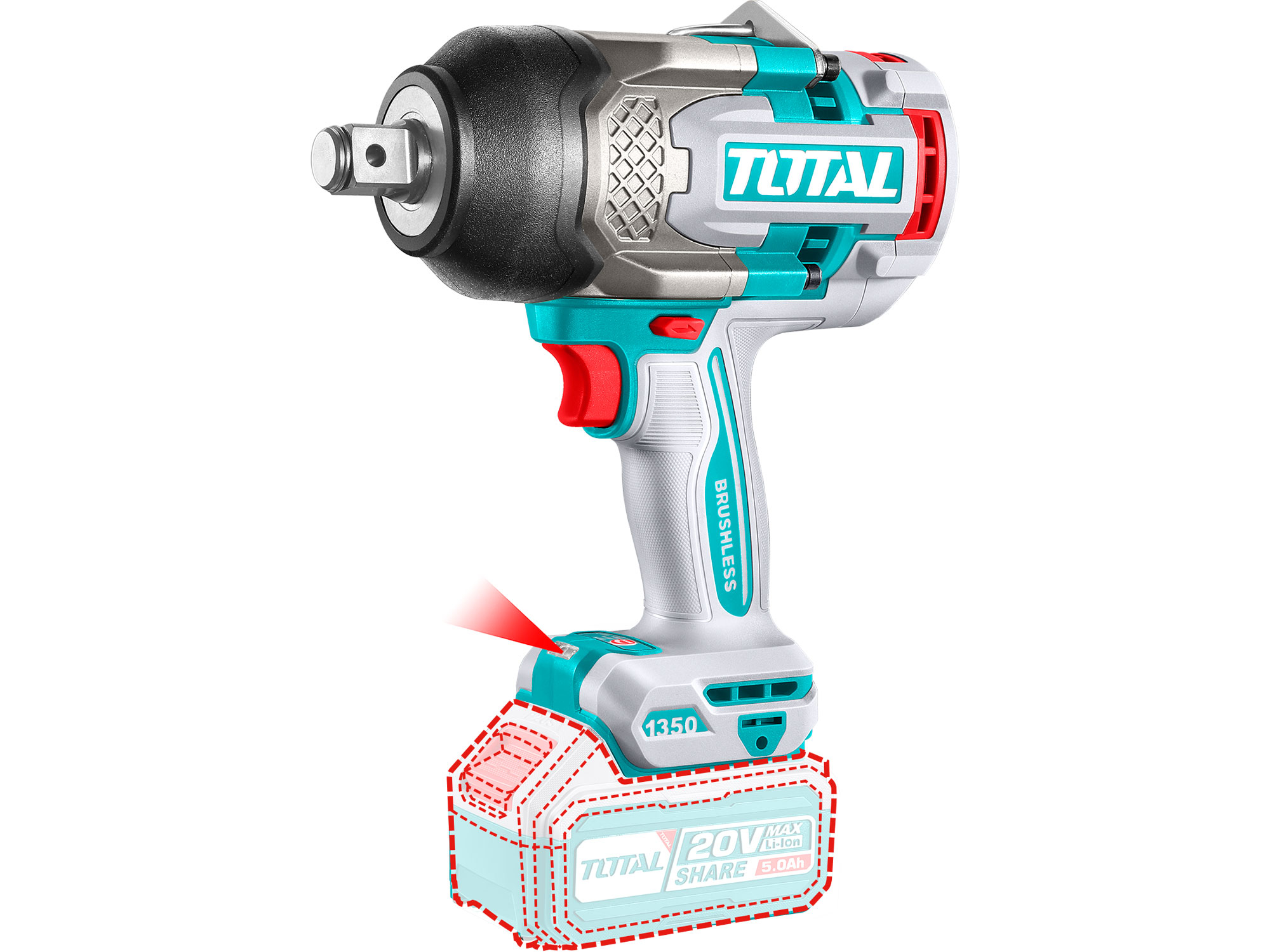 Utahovák rázový AKU 3/4", BRUSHLESS, 1350Nm, 20V Li-ion, industrial, bez baterie a nabíječky