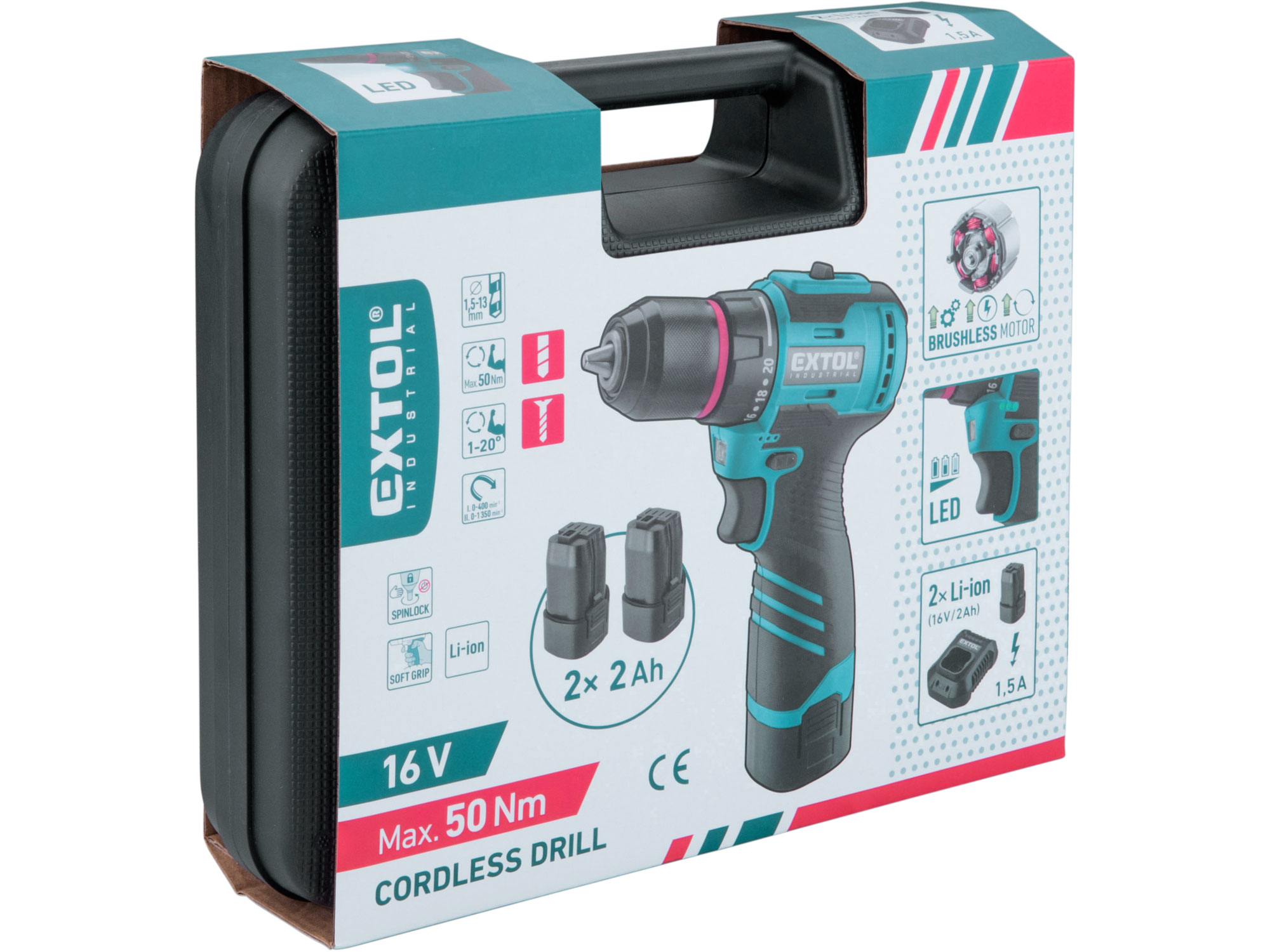 vrtací šroubovák aku, BRUSHLESS, 16V Li-ion, 2×2Ah - Obrázek 9