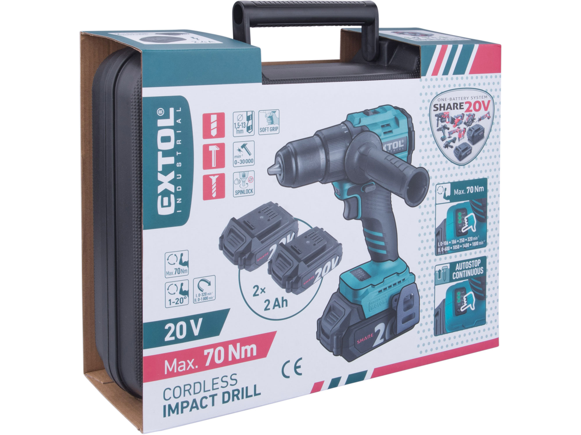 vrtací šroubovák aku s příklepem SHARE20V, 70Nm, BRUSHLESS, 2Ah (2×) - Obrázek 16